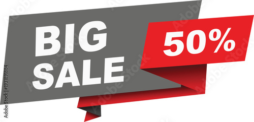 Red and gray banner with big sale and fifty percent off text discount