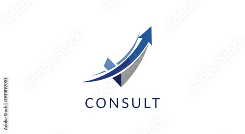 Blue and grey consulting logo with upward trending arrow.