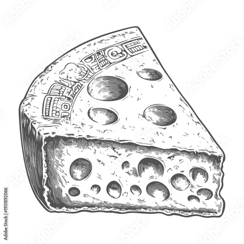 Hand-drawn illustration of a wedge of Emmental cheese