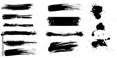 Brush strokes vector. Set of rectrangle shape brush strokes. Set of paint brush stroke and abstract grunge banner for graphic background decoration