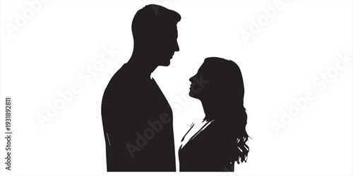 vector set, Vector illustration of silhouette man and woman portrait in profile. Male and female head on a white background side view.