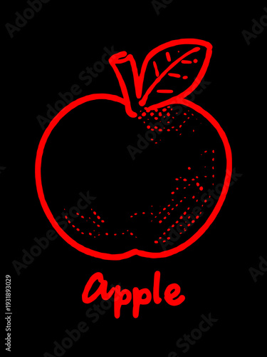 Red Apple Fruit Line Art with Gritty Urban Streetwear Style.