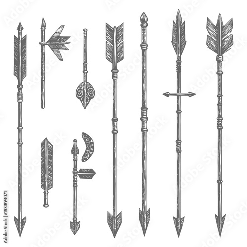 Hand-Drawn Illustrations of Various Arrow Designs