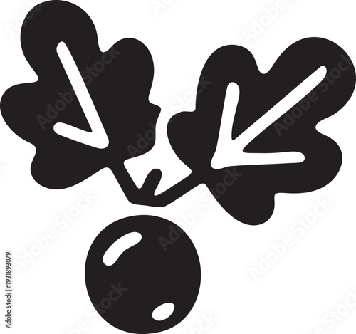 Minimalist black and white illustration of a single berry with leaves