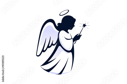Angel holding sparkler with wings and halo shining bright