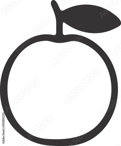 Outline icon of an apple with stem and leaf on white background, simple graphic