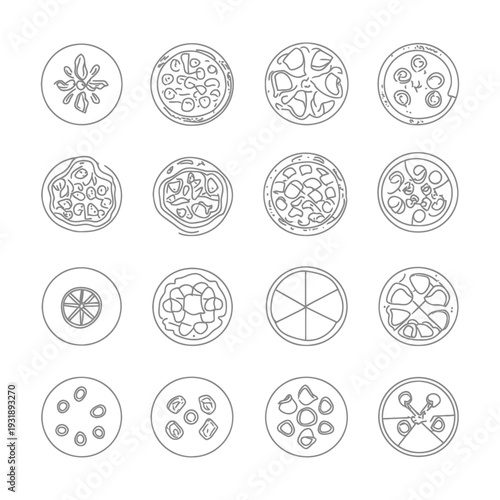 Hand-Drawn Outline Illustrations of Pizza Toppings