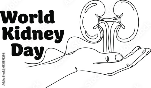 Kidney Day of a hand holding kidneys line organ health