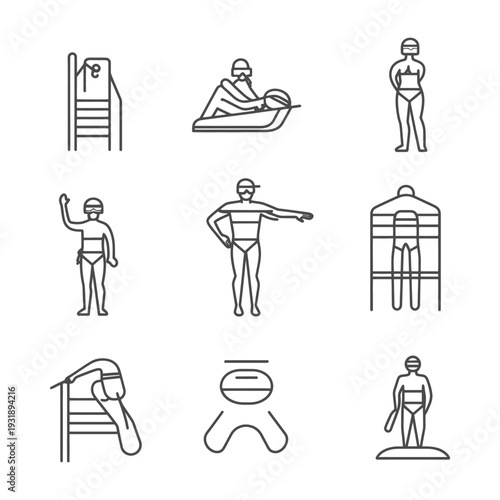 Line Art Illustrations of Water Sports and Activities