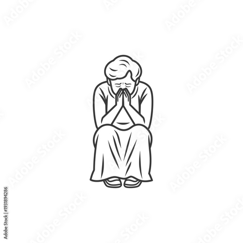 Line drawing of a person sitting with their head in their hands