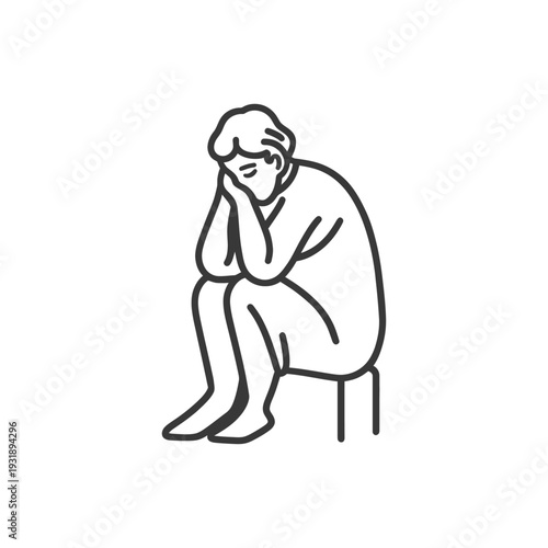Line Drawing of a Person Sitting with Head in Hands