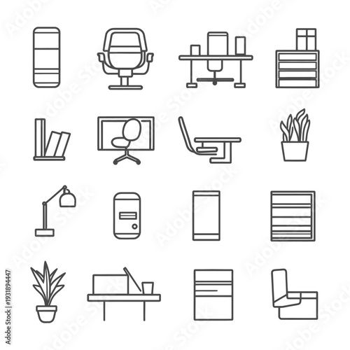 Line Drawings of Office Furniture and Accessories