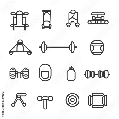 Line Icons of Different Gym Exercise Equipment