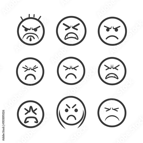 Nine Angry Emojis with Different Facial Expressions