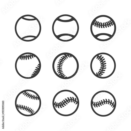 Nine Black and White Baseball Icon Variations