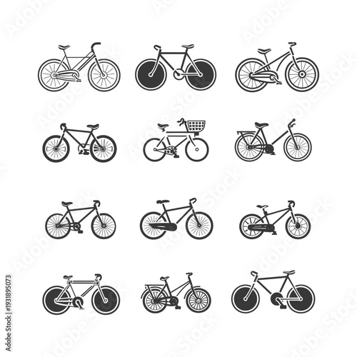 Nine Black and White Bicycle Silhouettes
