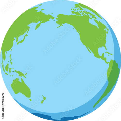 Colorful Earth Vector Illustration Highlighting Pacific Ocean with Simplified Geography of Continents for Educational Resources, Digital Artwork, and Marketplace Success