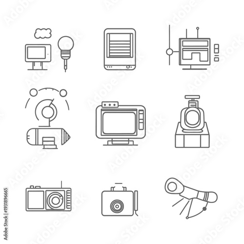 Nine Outline Illustrations of Vintage Electronics