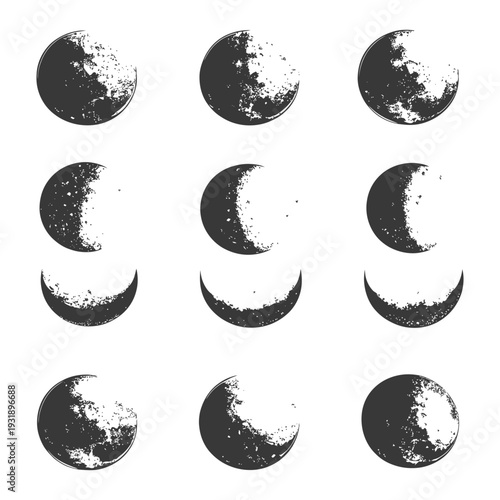Nine Phases of the Moon with Detailed Surface Texture