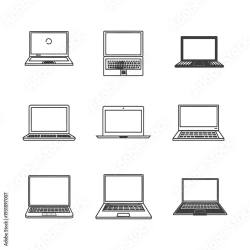 Nine Simple Black and White Laptop Icons