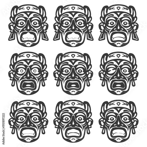 Nine Tribal Masks With Expressive Facial Expressions