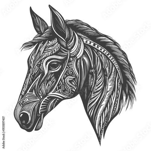 Ornamental Black and White Horse Head Portrait