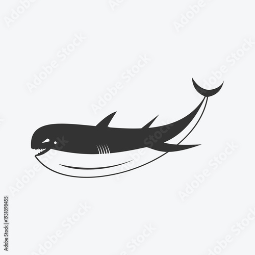 Minimalist illustration of a black whale swimming showcasing its streamlined body and tail high-quality professional