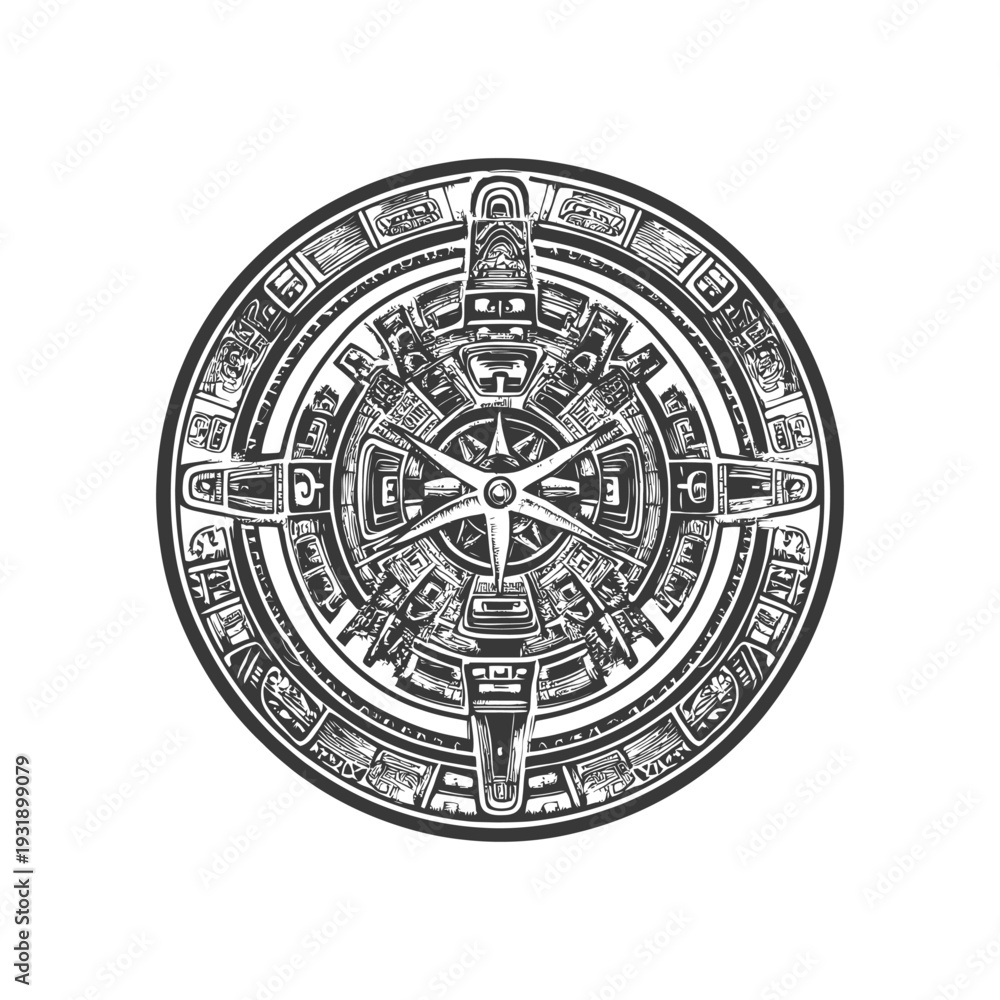 Obraz premium Ornate Circular Design with Geometric Shapes and Faces