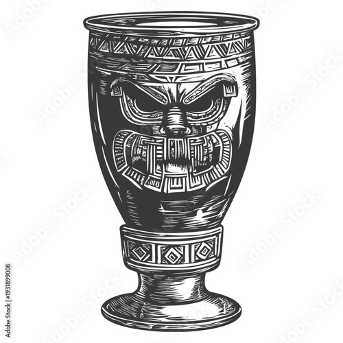 Ornate Ceremonial Drinking Vessel with Intricate Carvings