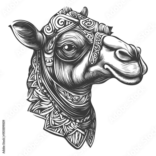 Ornate Camel Head With Decorative Patterns
