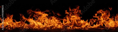 Vibrant orange and red flames dance against a dark background, creating a fiery and intense visual.