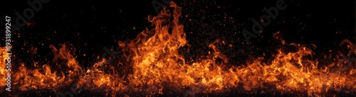 Vibrant orange and red flames dance against a dark background, creating a fiery and intense display of heat and light.