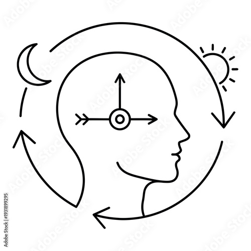 Circadian rhythm human head outline vector icon