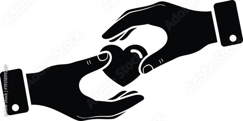 Hands Giving and Receiving Heart Vector Icon for Charity Donation, Volunteer Support, Healthcare Partnership, Non-Profit Foundation, and Compassionate Community Service Concepts
