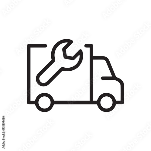 Truck repair linear icon. Depicts service, maintenance, transport repair, or roadside assistance. Editable stroke.

