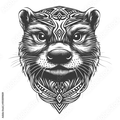 Ornate Otter Head with Tribal Design