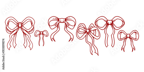 Set of Six Cute Ribbon Bows Collection for Digital Asset Design.