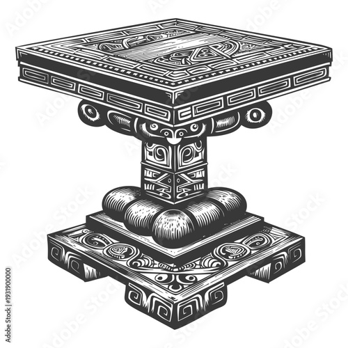 Ornate Square Table with Carved Base and Top
