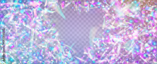 Carnival Glitter With Hologram In Heart Shape. Rainbow Ribbon And Light Effects For A Party Bg. Valentine And Wedding Background For Love Concept. Blue And Purple Carnival Glitter