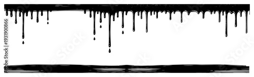 Horizontal banner design with black liquid paint dripping from the top edge