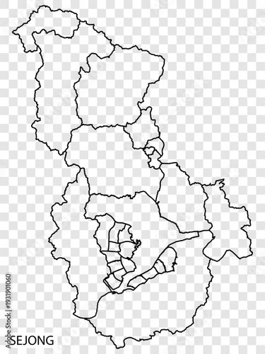 High Quality map of Sejong City is a Special Self-Governing City The Republic of Korea, with borders of the regions. Map of Sejong City for your web site design, app, UI. EPS10.