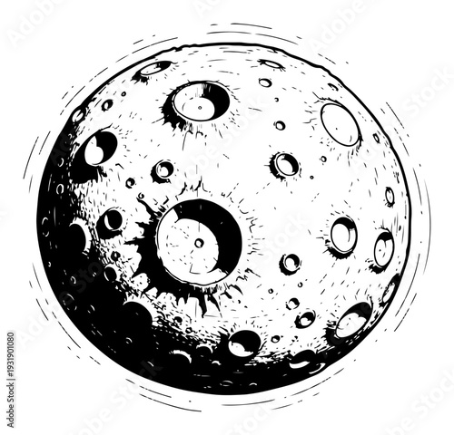 Vintage engraving of the full moon surface with detailed craters and celestial details