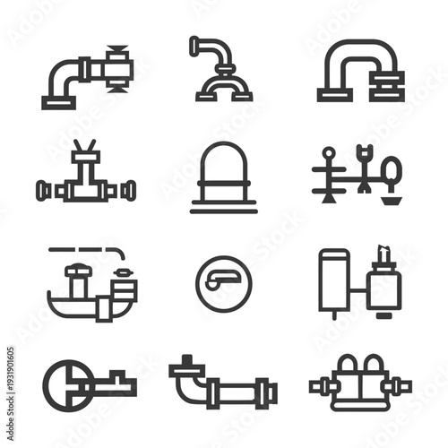 Set of 12 Plumbing and Pipe Fitting Icons