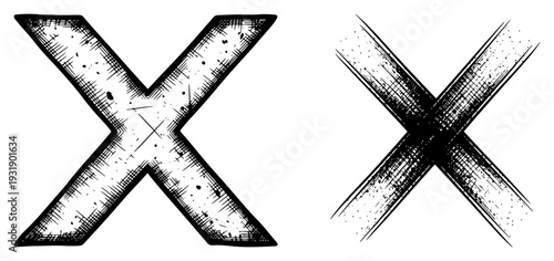 Hand drawn vintage style illustration of cross symbols with textured and brush stroke details
