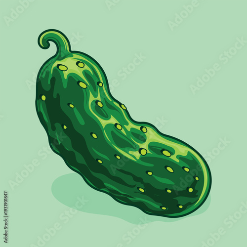 Detailed green cucumber vector art with dark shadows and bright highlights on light surface