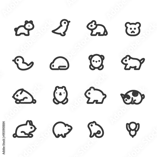 Set of 16 Animal Icons in Outline Style