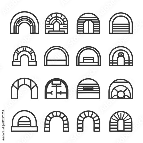 Set of 16 Arched Entrance and Tunnel Icons