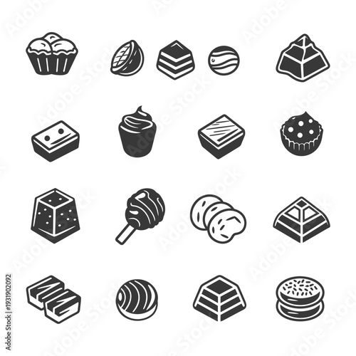 Set of 16 Black and White Dessert Icons