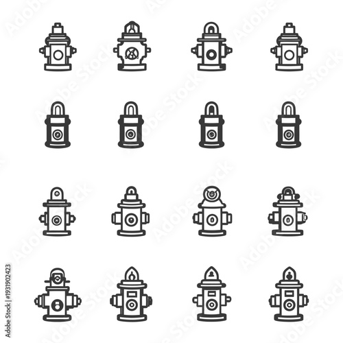 Set of 16 Fire Hydrant Icons in Different Styles