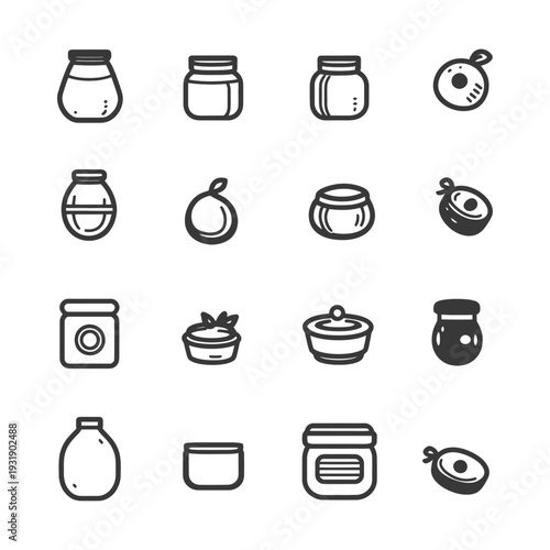 Set of 16 Hand-Drawn Jar and Container Icons